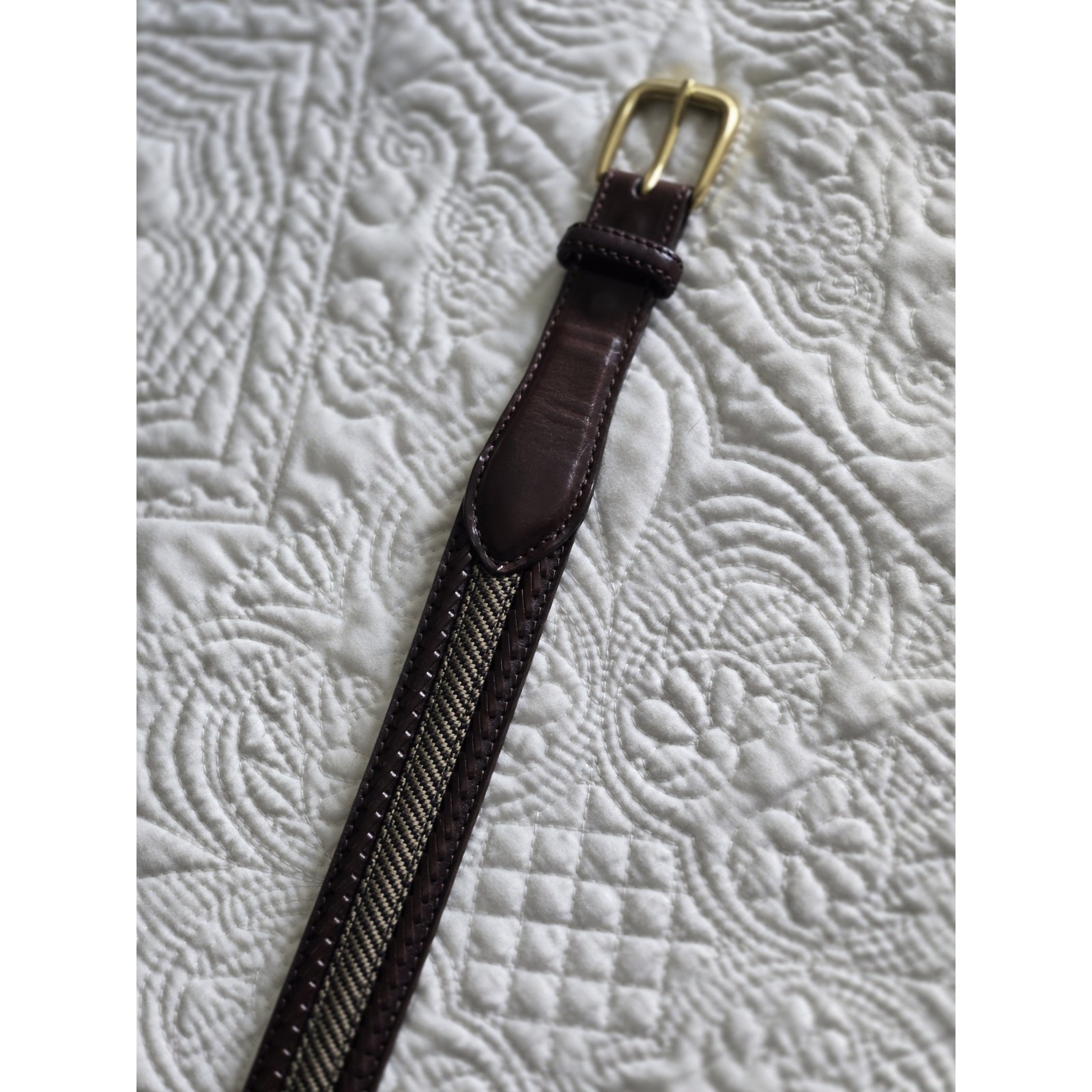 Brighton Men's Brown Leather & Canvas Belt Size 34